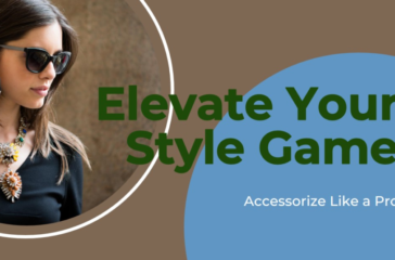 A person wearing a black top and a statement necklace with colorful and intricate designs. The text on the image reads "Elevate Your Style Game" in large green letters and "Accessorize Like a Pro" in smaller white letters.